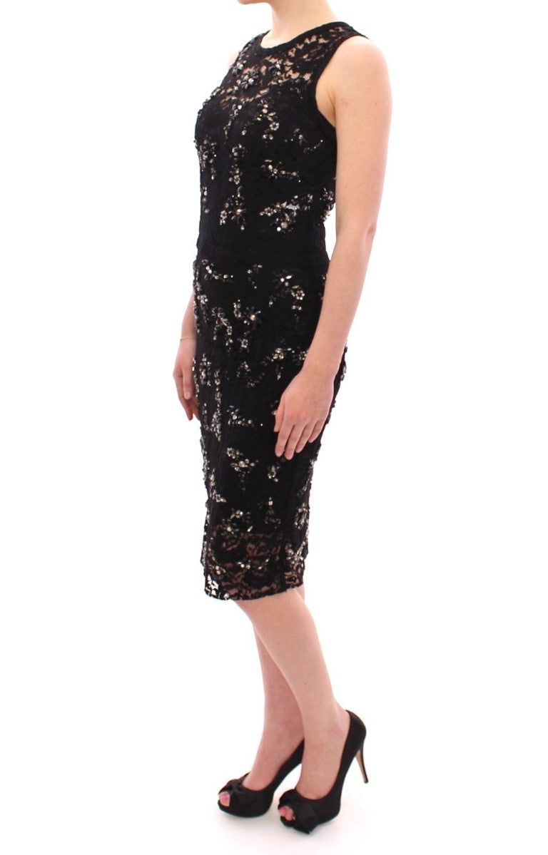 Dolce & Gabbana Black floral lace crystal embedded dress