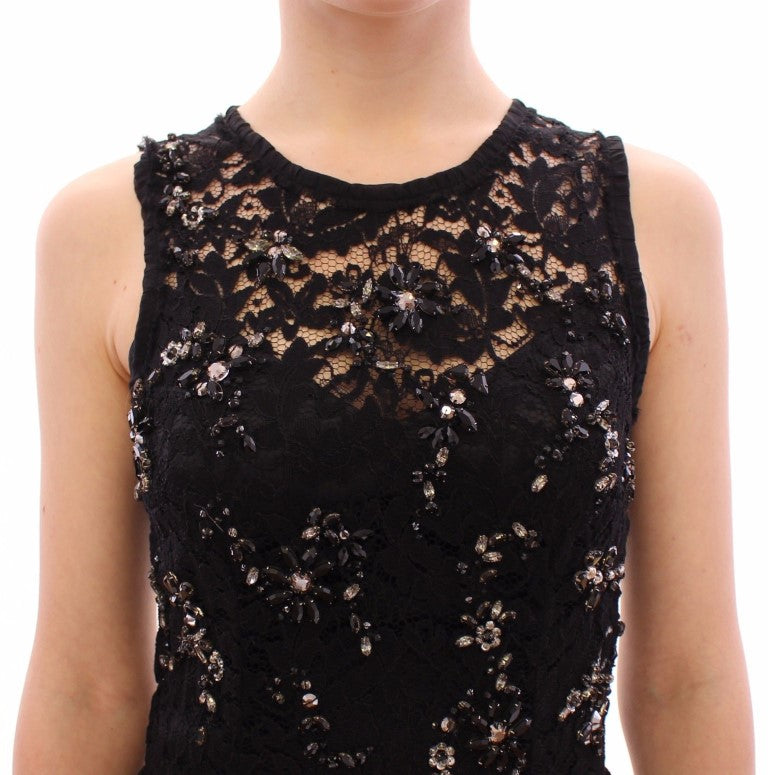 Dolce & Gabbana Black floral lace crystal embedded dress