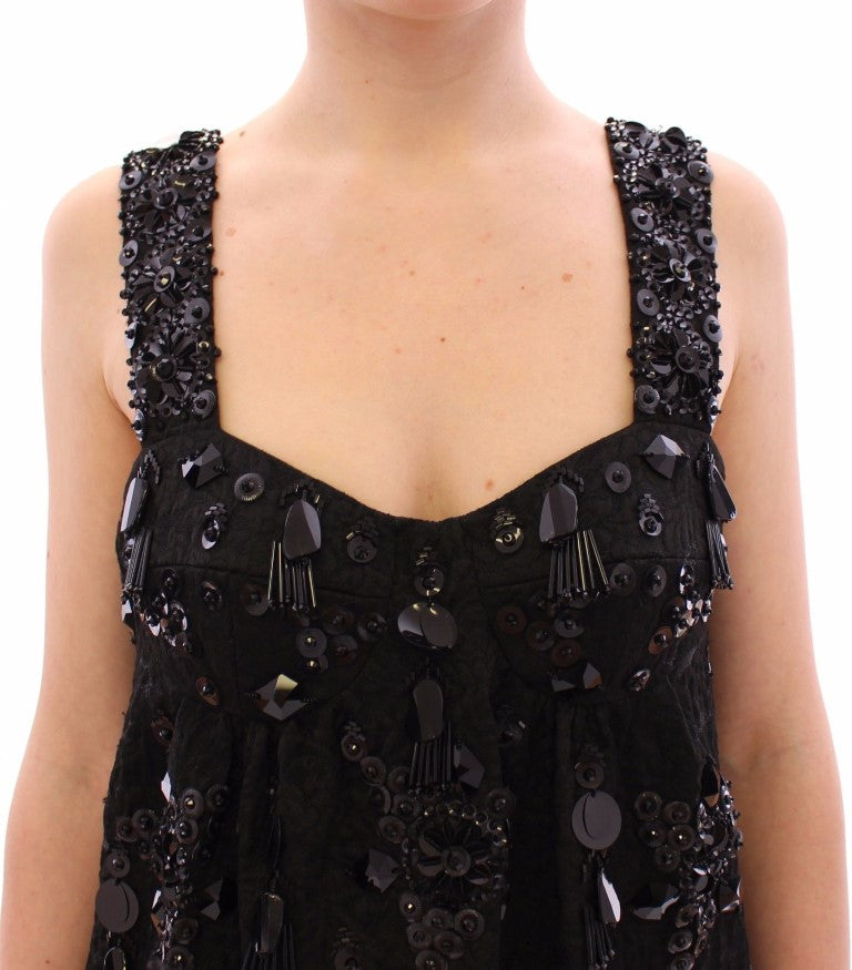 Dolce & Gabbana Black floral crystal embedded dress