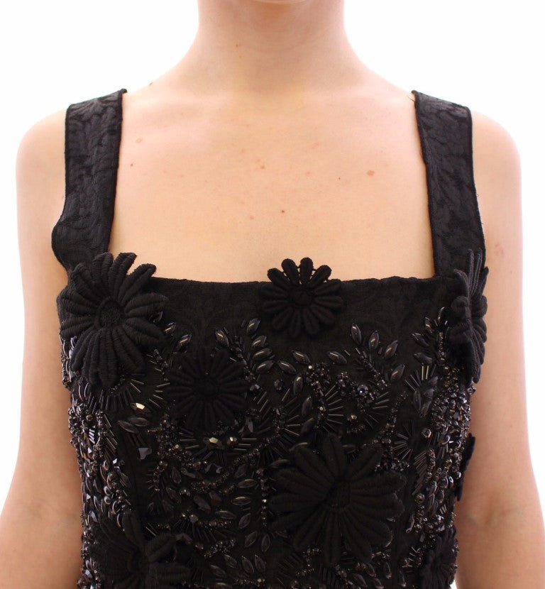 Dolce & Gabbana Black floral crystal embedded dress