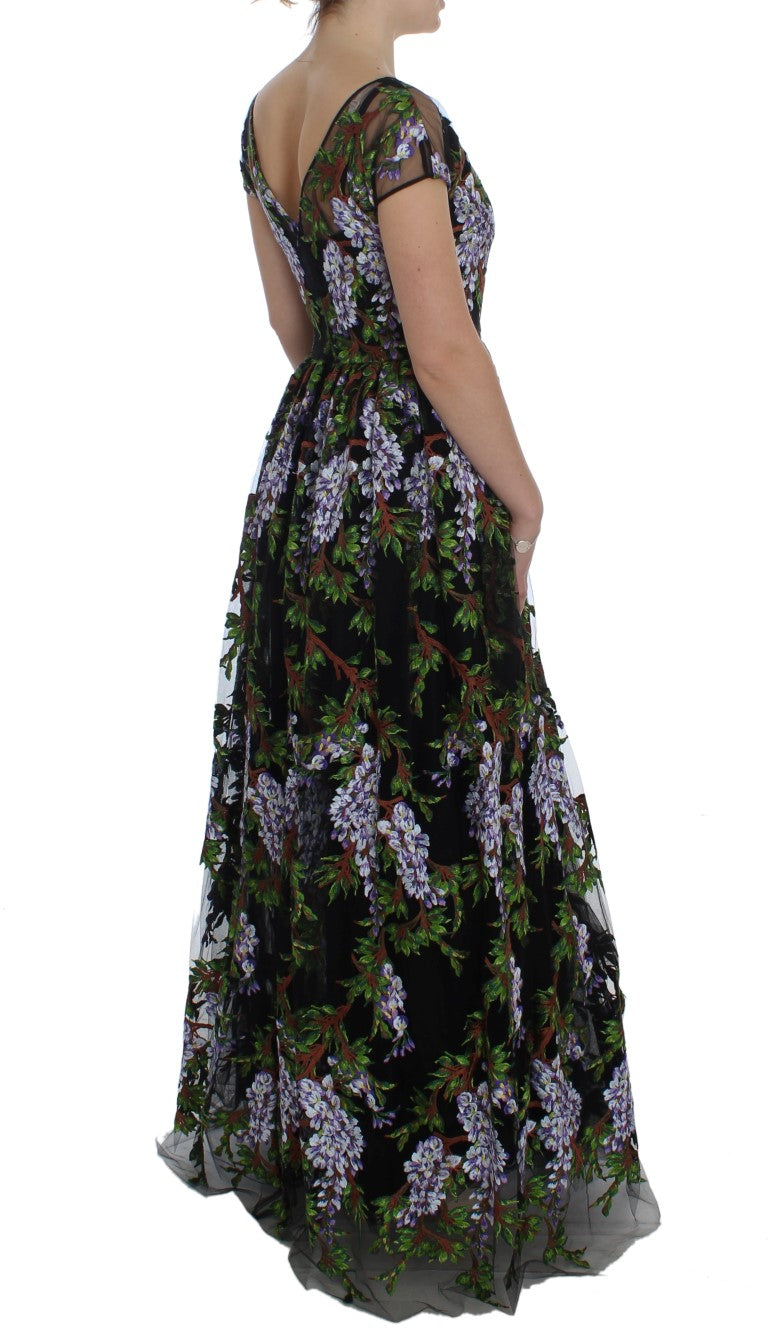 Dolce & Gabbana Black Floral Embroidered Full Maxi Dress