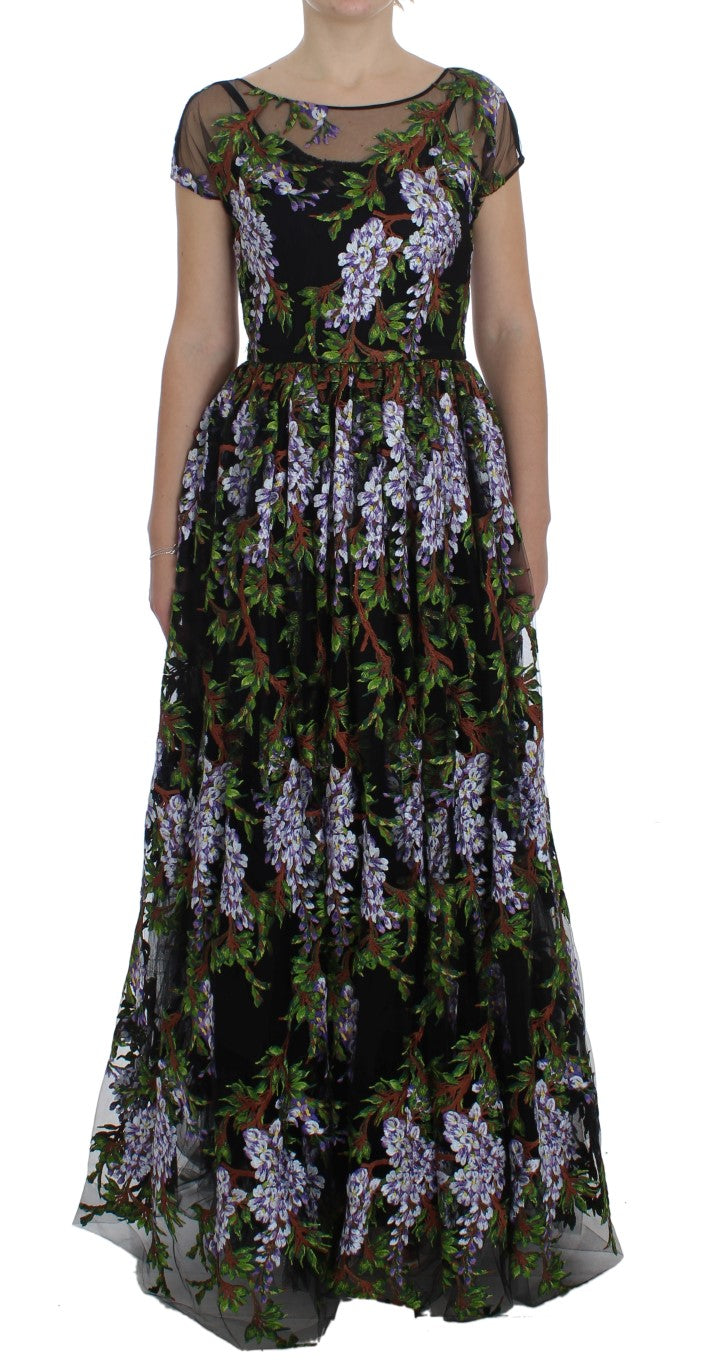 Dolce & Gabbana Black Floral Embroidered Full Maxi Dress