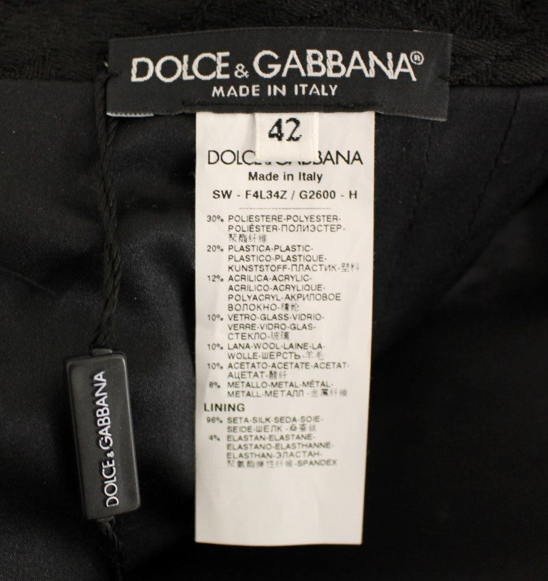 Dolce & Gabbana Black Crystal Handmade Above Knee Skirt