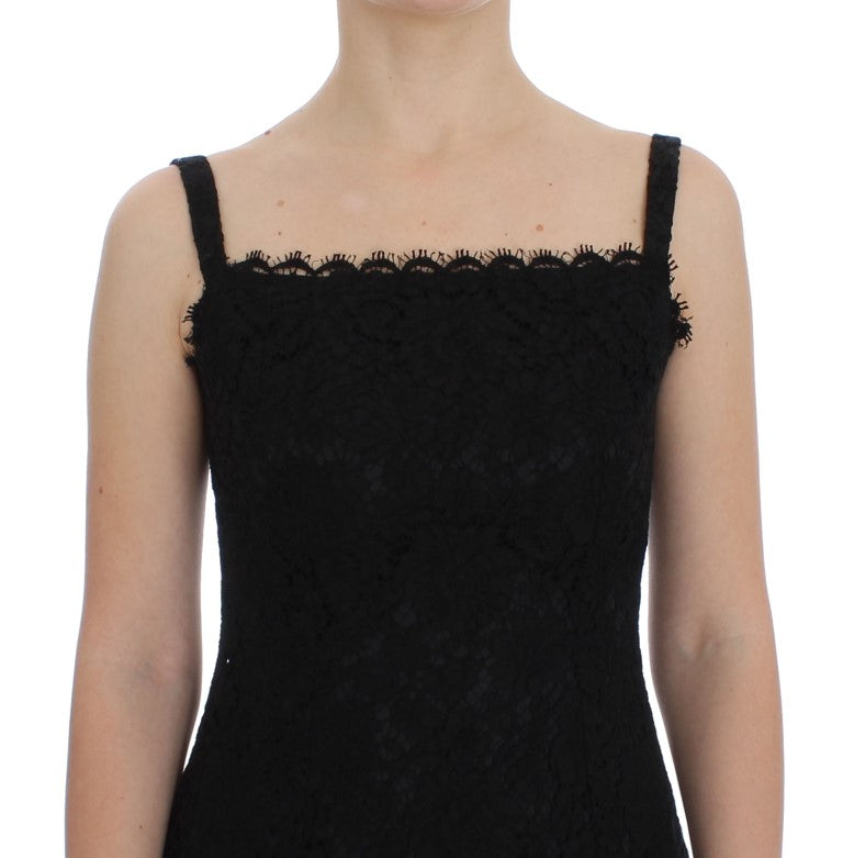 Dolce & Gabbana Black Floral Lace Shift Knee Length Dress