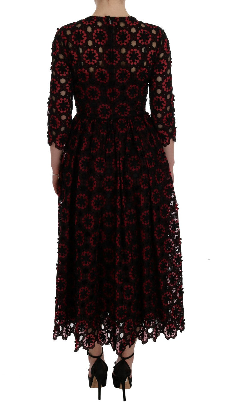 Dolce & Gabbana Red Floral Ricamo A-Line Shift Dress