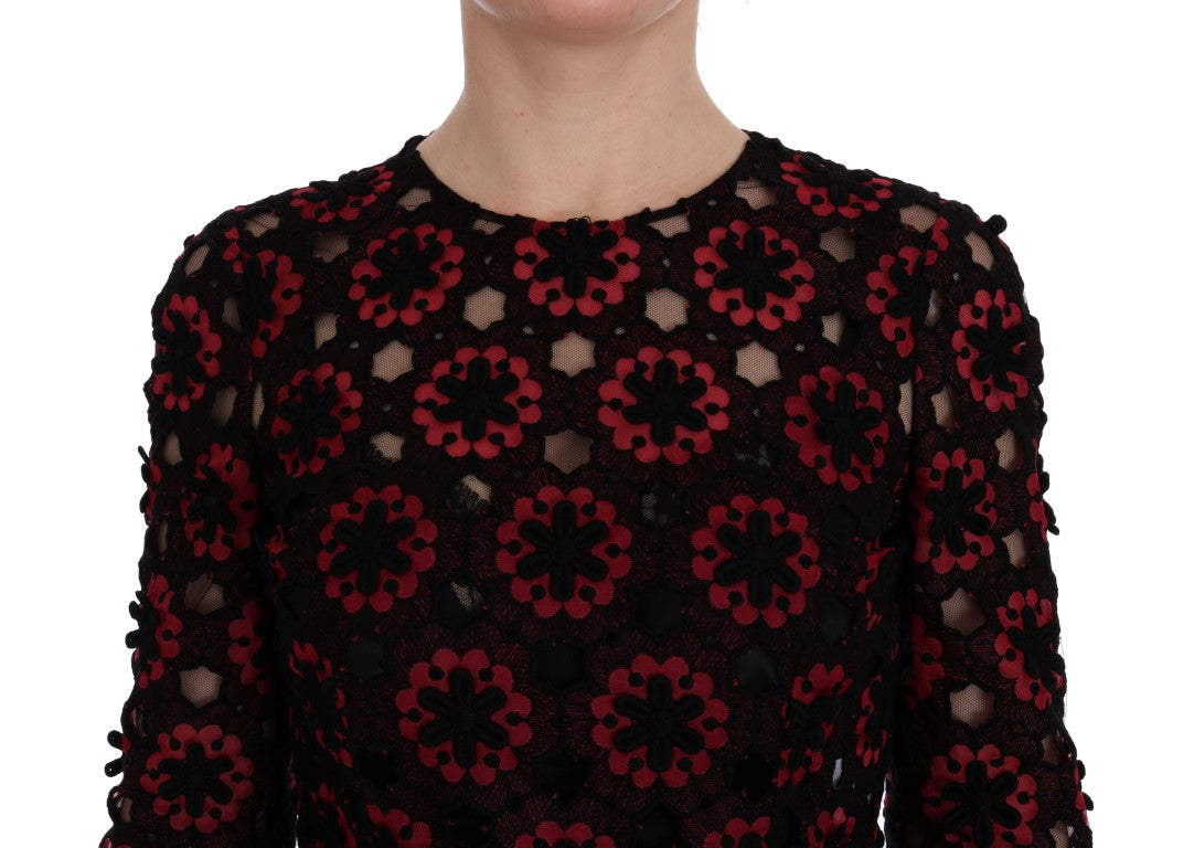 Dolce & Gabbana Red Floral Ricamo A-Line Shift Dress