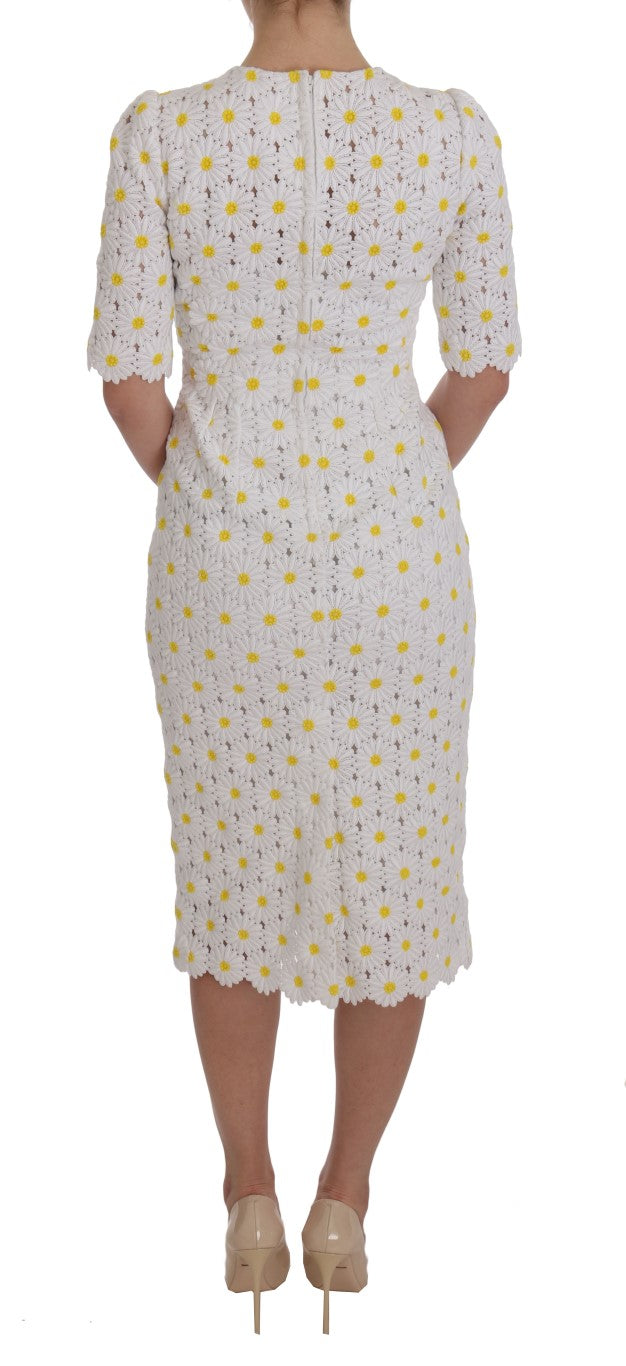 Dolce & Gabbana White Sunflower Ricamo Sheath Dress