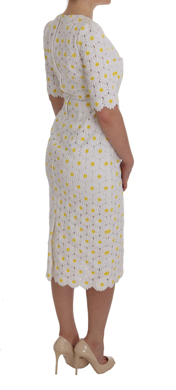 Dolce & Gabbana White Sunflower Ricamo Sheath Dress