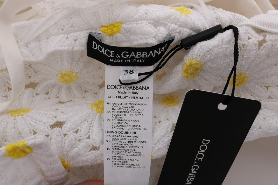 Dolce & Gabbana White Sunflower Ricamo Sheath Dress