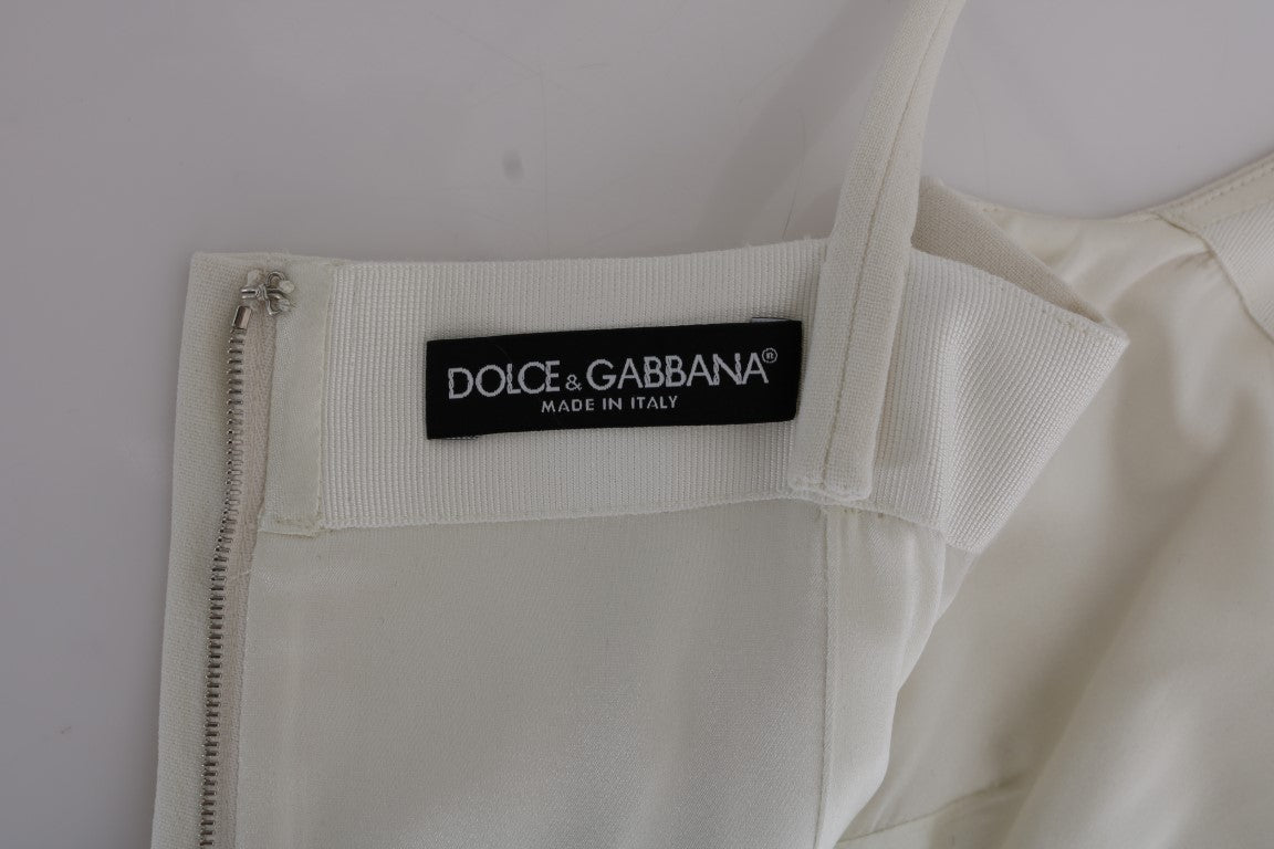 Dolce & Gabbana White Wool Stretch Brooch Shift Dress