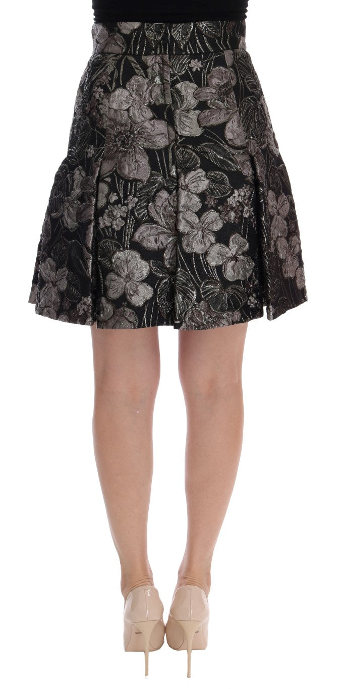 Dolce & Gabbana Black Silver Brocade Floral Skirt