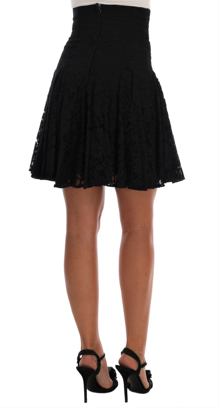 Dolce & Gabbana Black Floral Cutout Lace A-Line Skirt