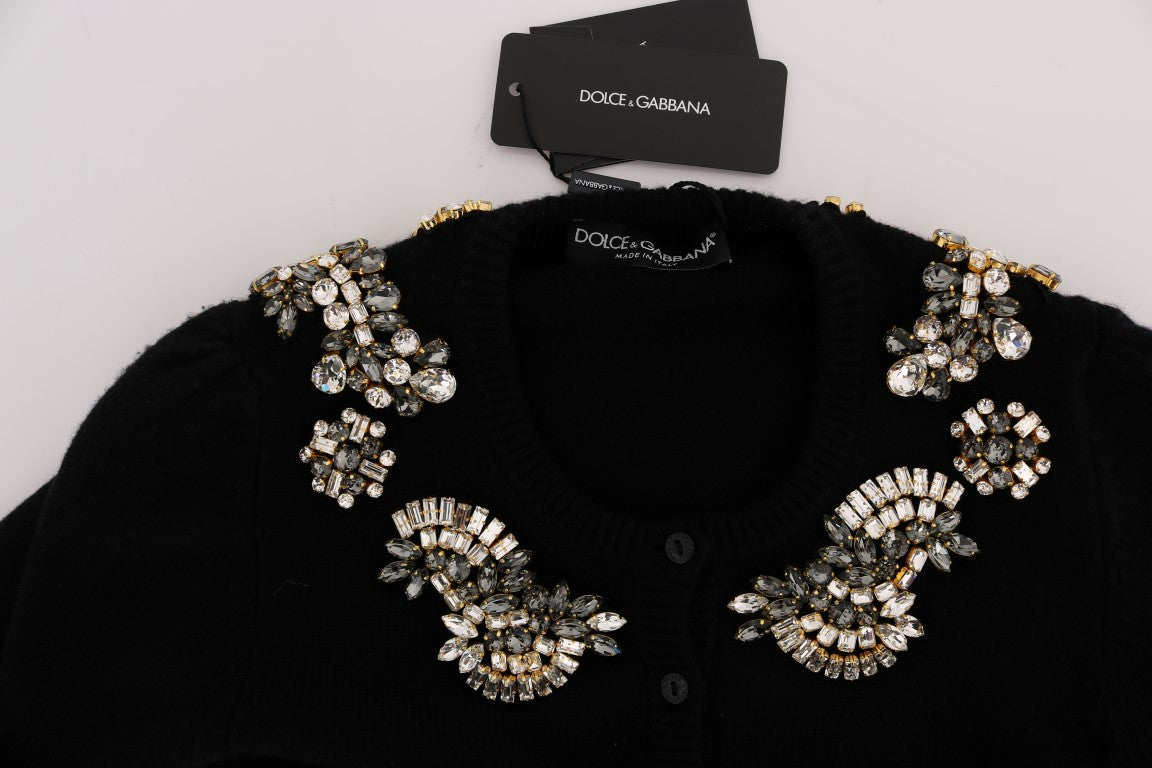 Dolce & Gabbana Black Cashmere Crystal Cardigan Sweater