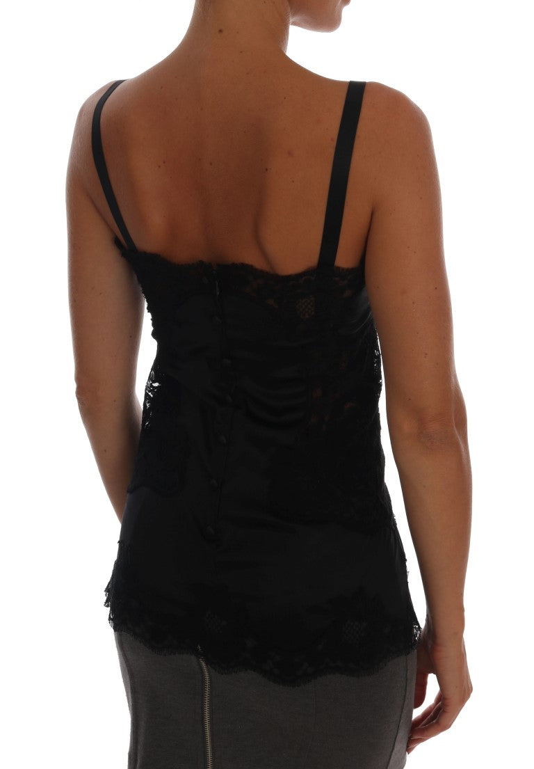 Dolce & Gabbana Black Silk Stretch Lace Top