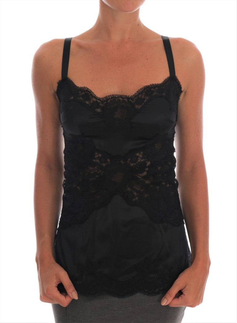 Dolce & Gabbana Black Silk Stretch Lace Top