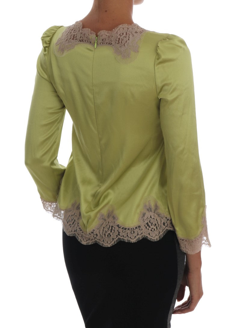 Dolce & Gabbana Green Silk Stretch Blouse Top