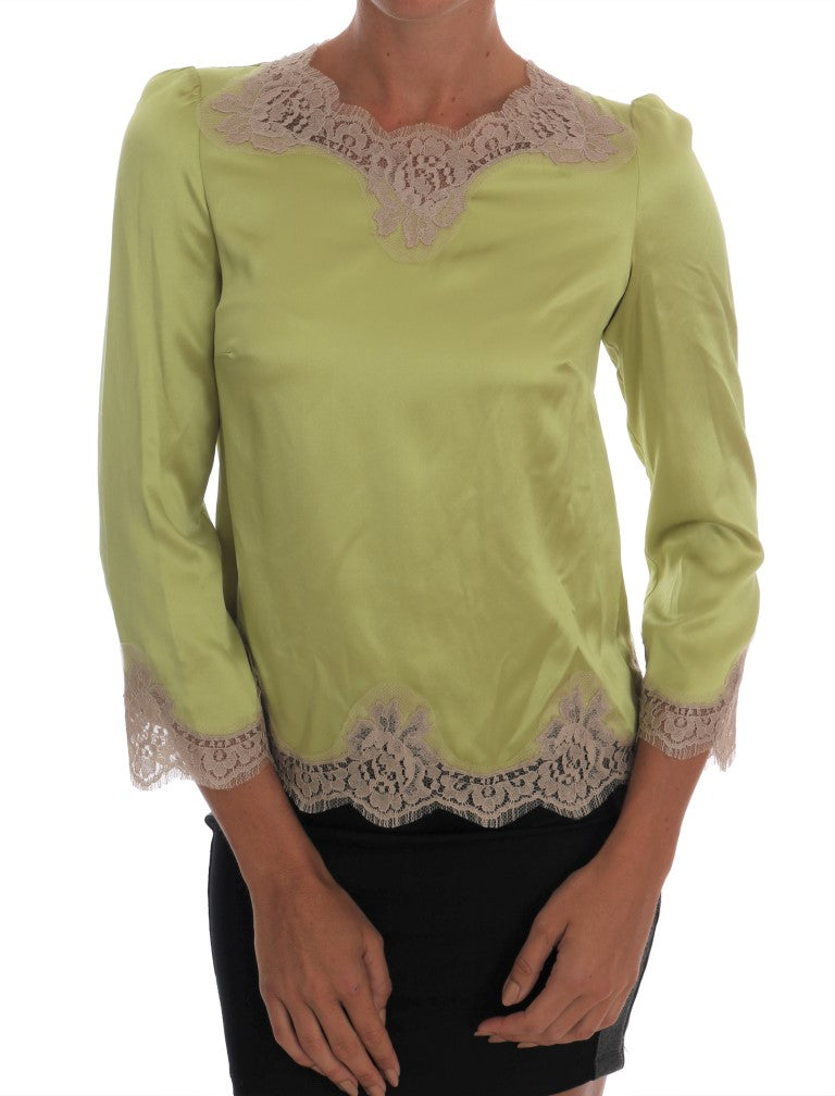 Dolce & Gabbana Green Silk Stretch Blouse Top