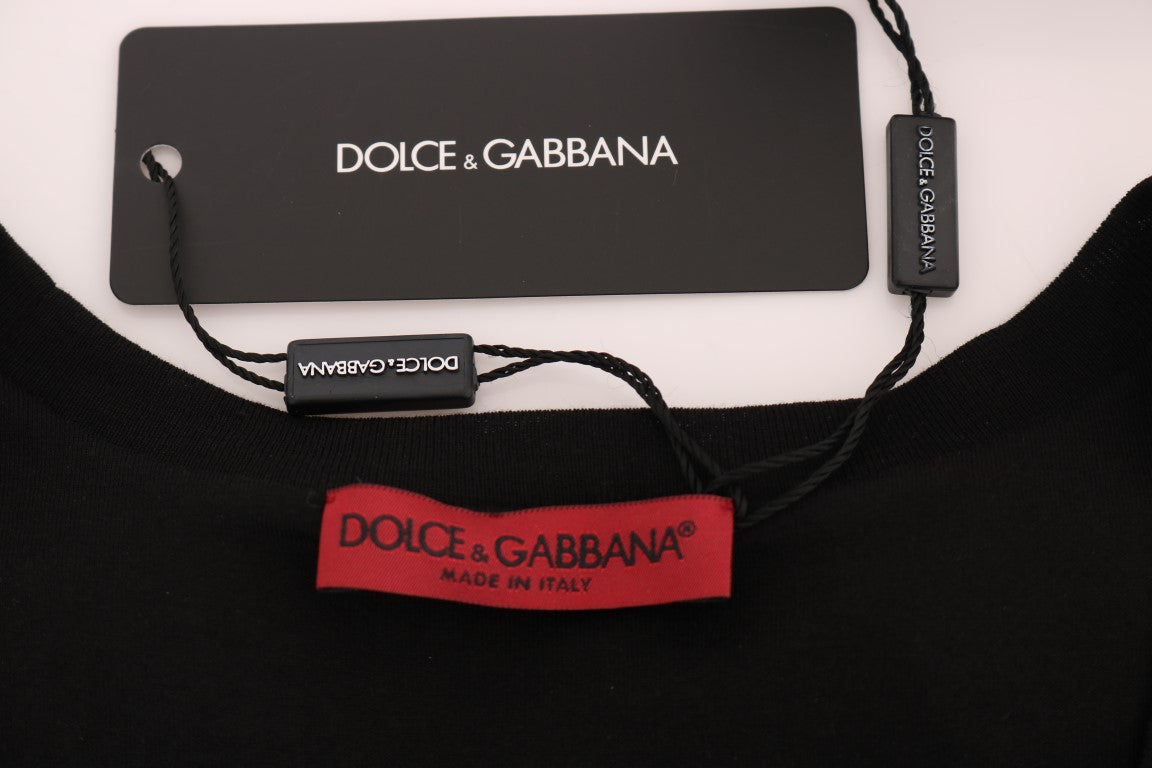 Dolce & Gabbana Black Cotton Floral Crystal Tank Top