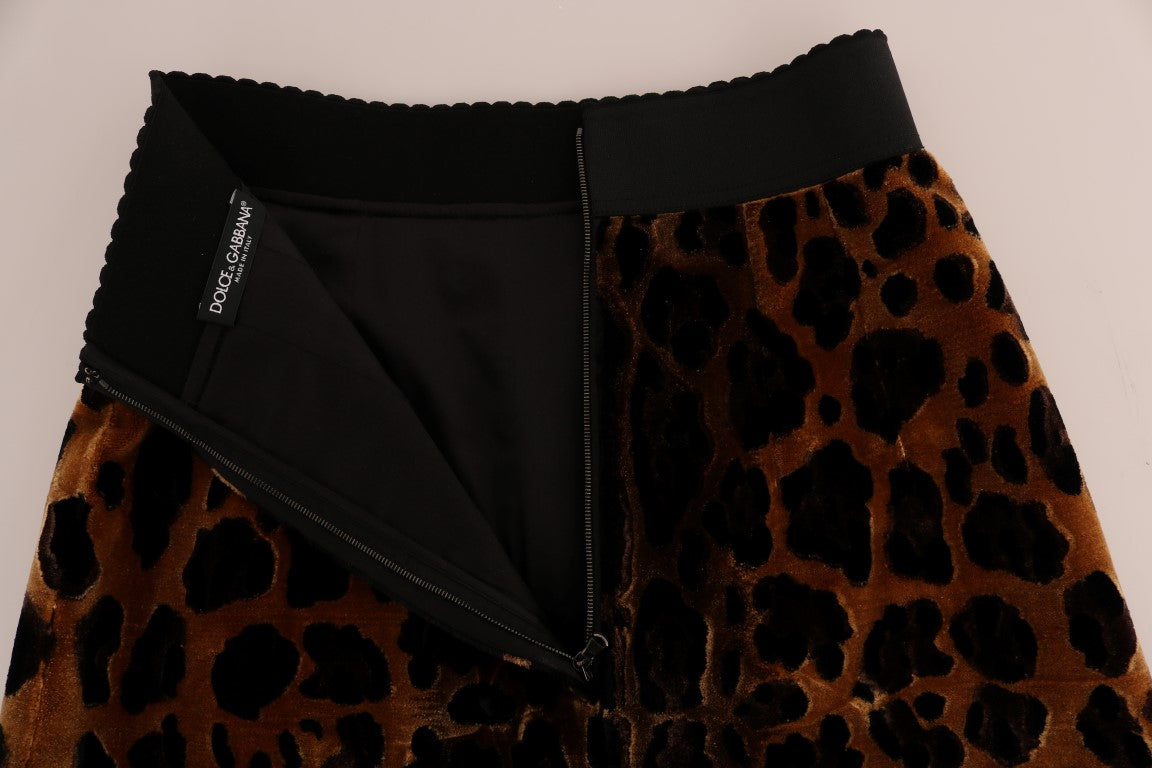 Dolce & Gabbana Brown Leopard Print Silk A-Line Skirt