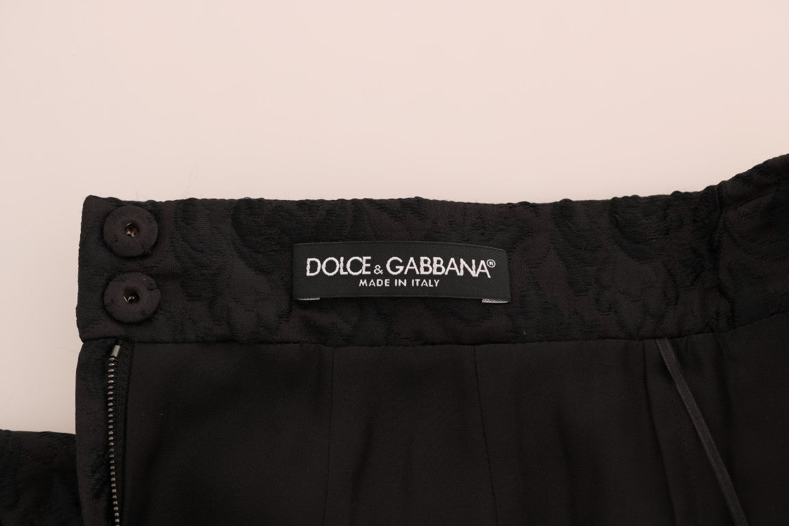 Dolce & Gabbana Black Floral Jacquard Silk A-Line Skirt