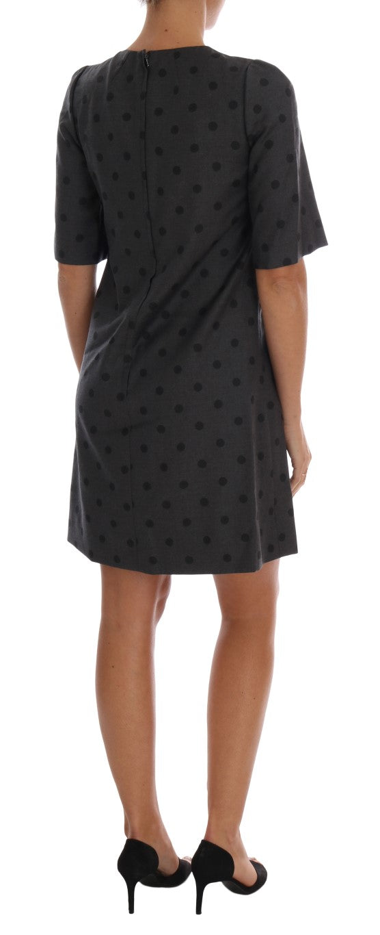 Dolce & Gabbana Gray Polka Dotted Sheath Wool Dress