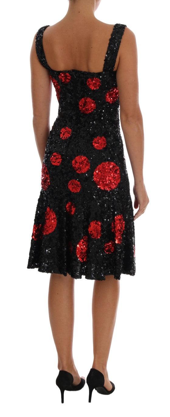 Dolce & Gabbana Black Red Polka Sequined Shift Dress