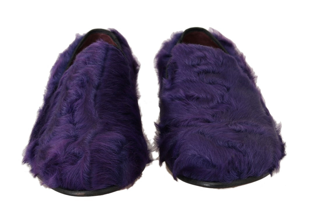 Dolce & Gabbana Purple Sheep Fur Leather Loafers