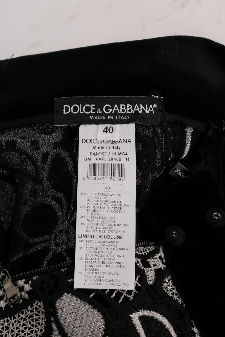 Dolce & Gabbana Floral Macramé Lace Crystal Button Skirt