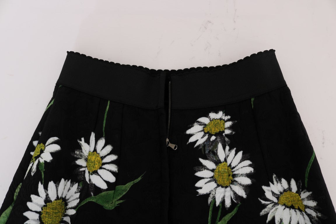 Dolce & Gabbana Black Embellished Daisy Brocade Skirt