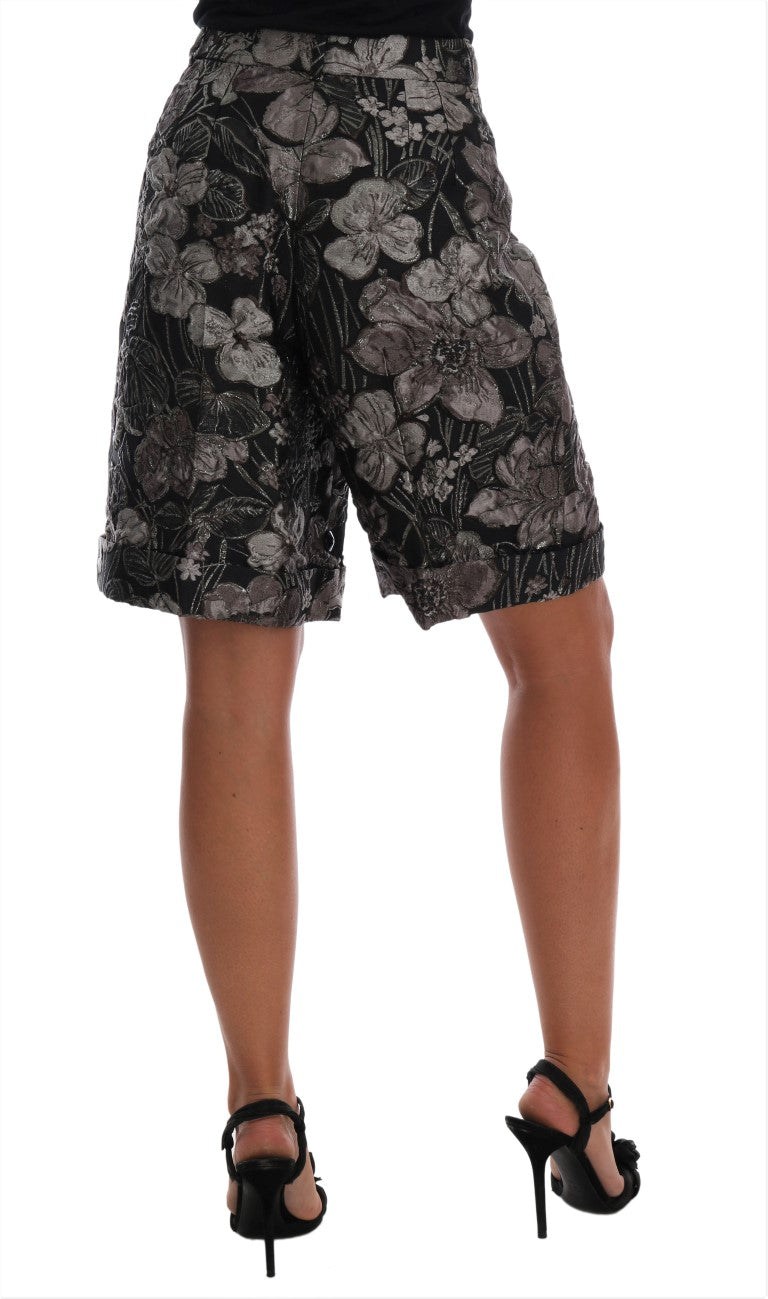 Dolce & Gabbana Gray Floral Brocade High Waist Shorts