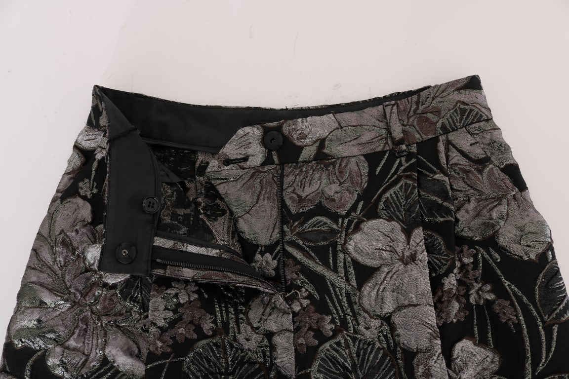 Dolce & Gabbana Gray Floral Brocade High Waist Shorts