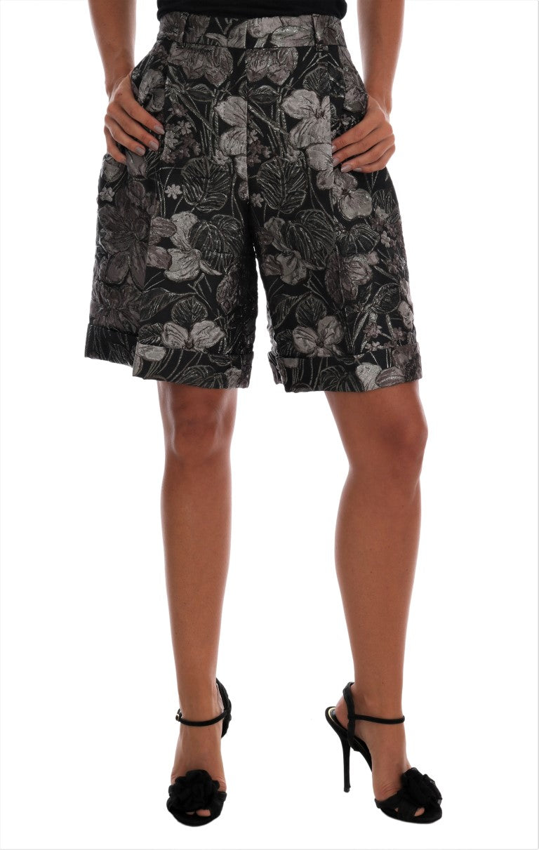 Dolce & Gabbana Gray Floral Brocade High Waist Shorts