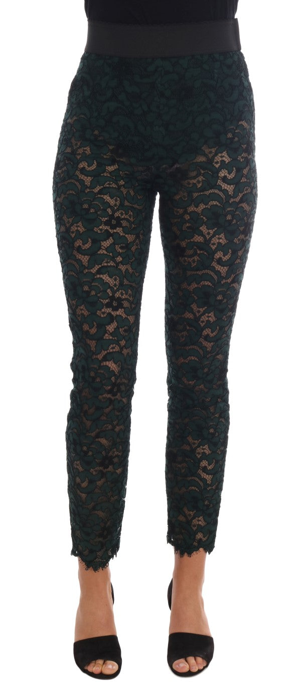 Dolce & Gabbana Green Floral Lace Leggings Pants