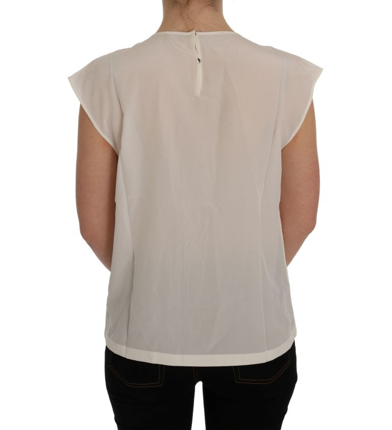 Dolce & Gabbana White Silk Black Frame Blouse