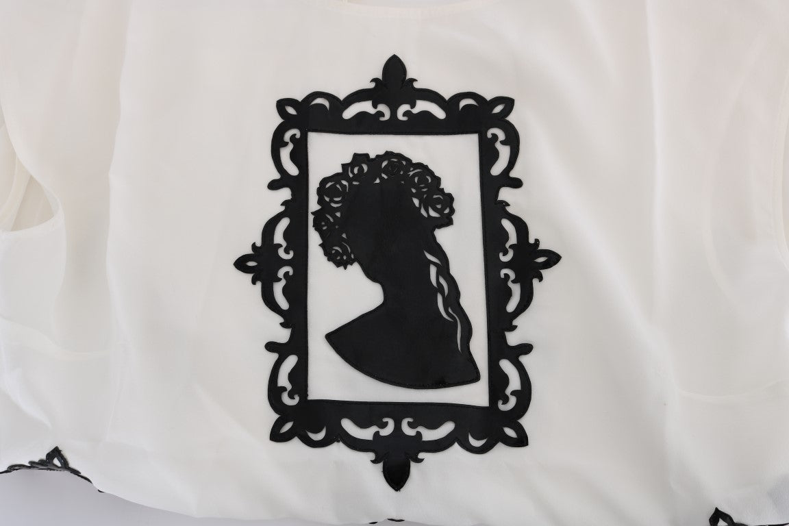 Dolce & Gabbana White Silk Black Frame Blouse