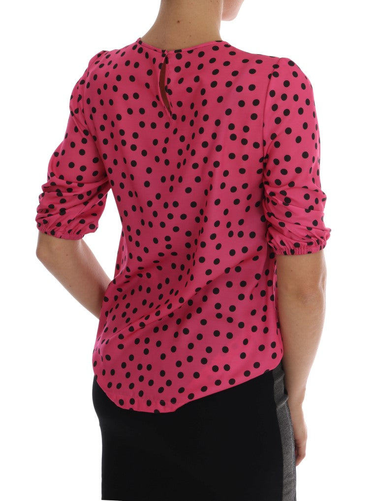 Dolce & Gabbana Pink Polka Dotted Silk Blouse