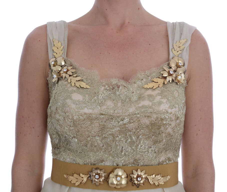 Dolce & Gabbana Gold Silk Crystal Embellished Dress