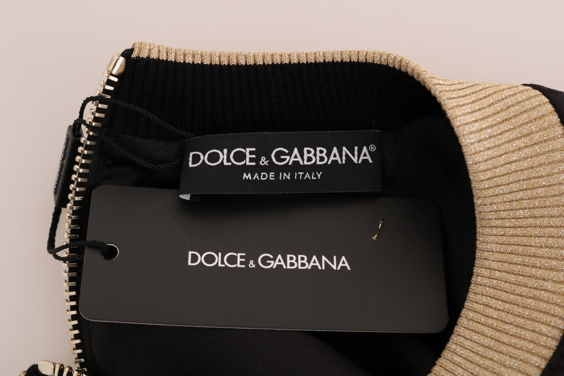 Dolce & Gabbana Black Fairy Tale Brocade Zipper Sweater