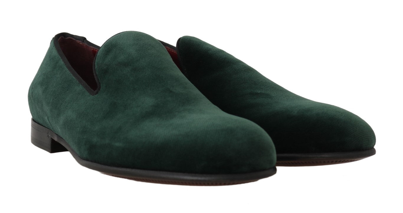 Dolce & Gabbana Green Suede Leather Slippers Loafers