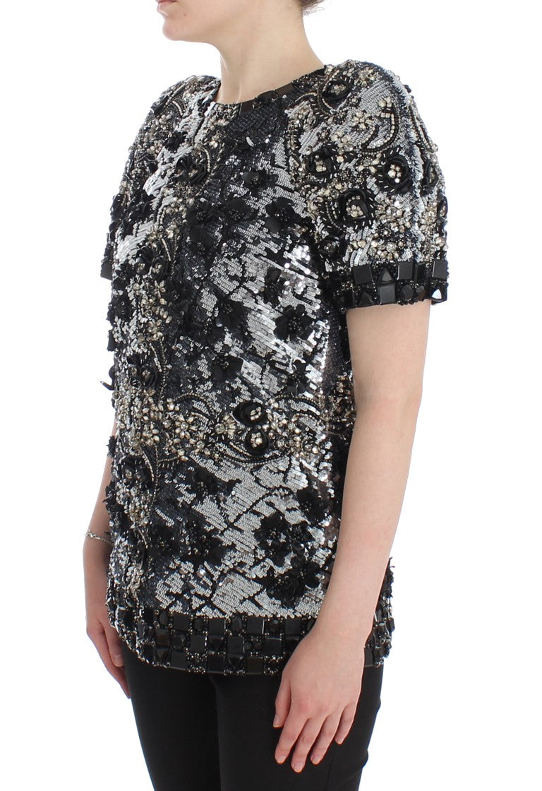 Dolce & Gabbana Black Clear Crystal Runway Blouse Top