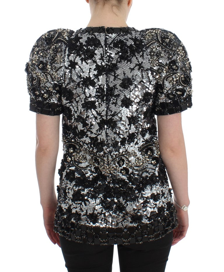 Dolce & Gabbana Black Clear Crystal Runway Blouse Top