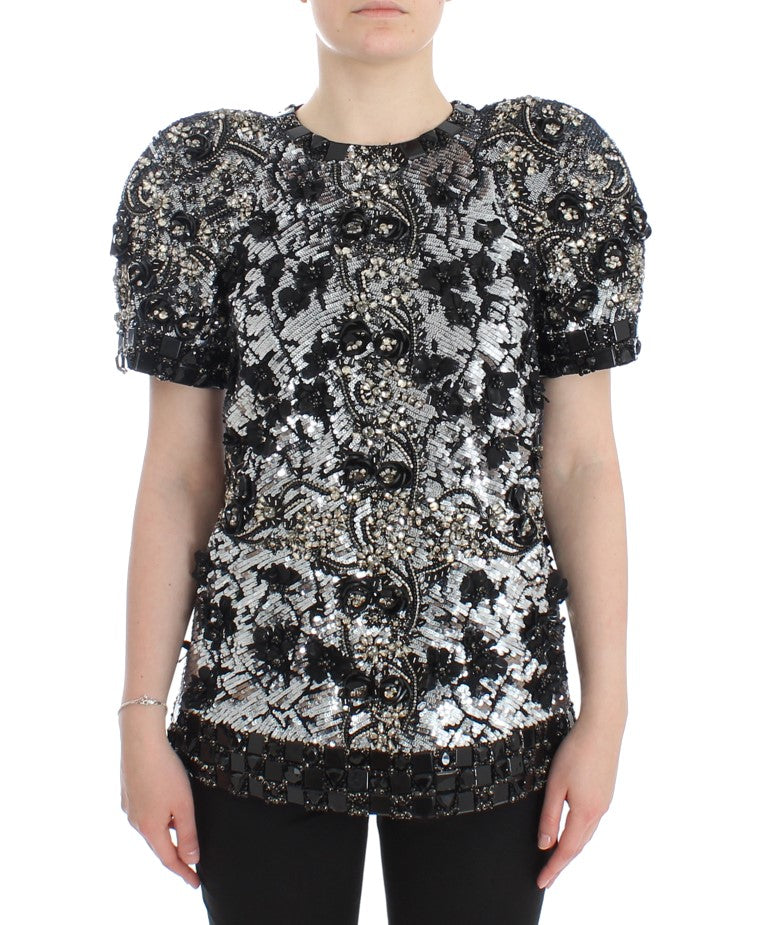 Dolce & Gabbana Black Clear Crystal Runway Blouse Top