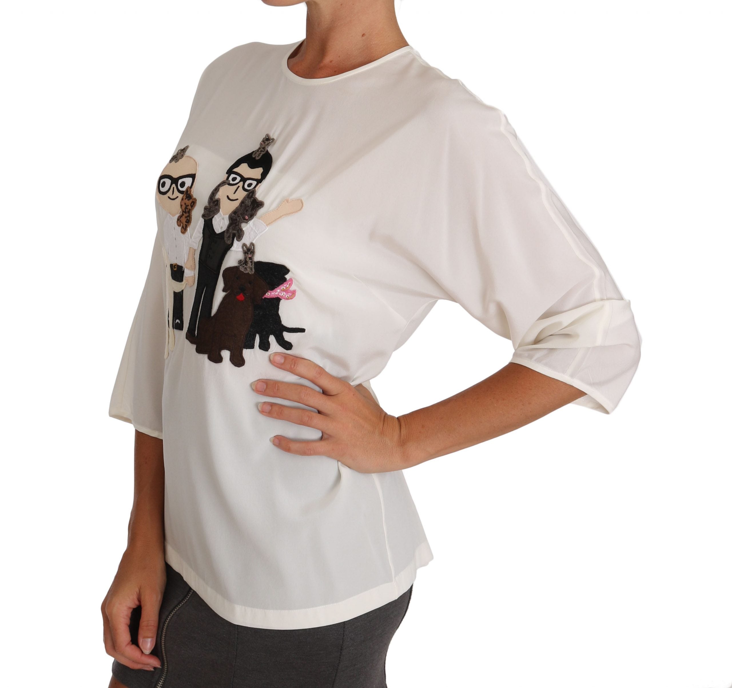 Dolce & Gabbana White Silk #dgfamily Blouse T-shirt