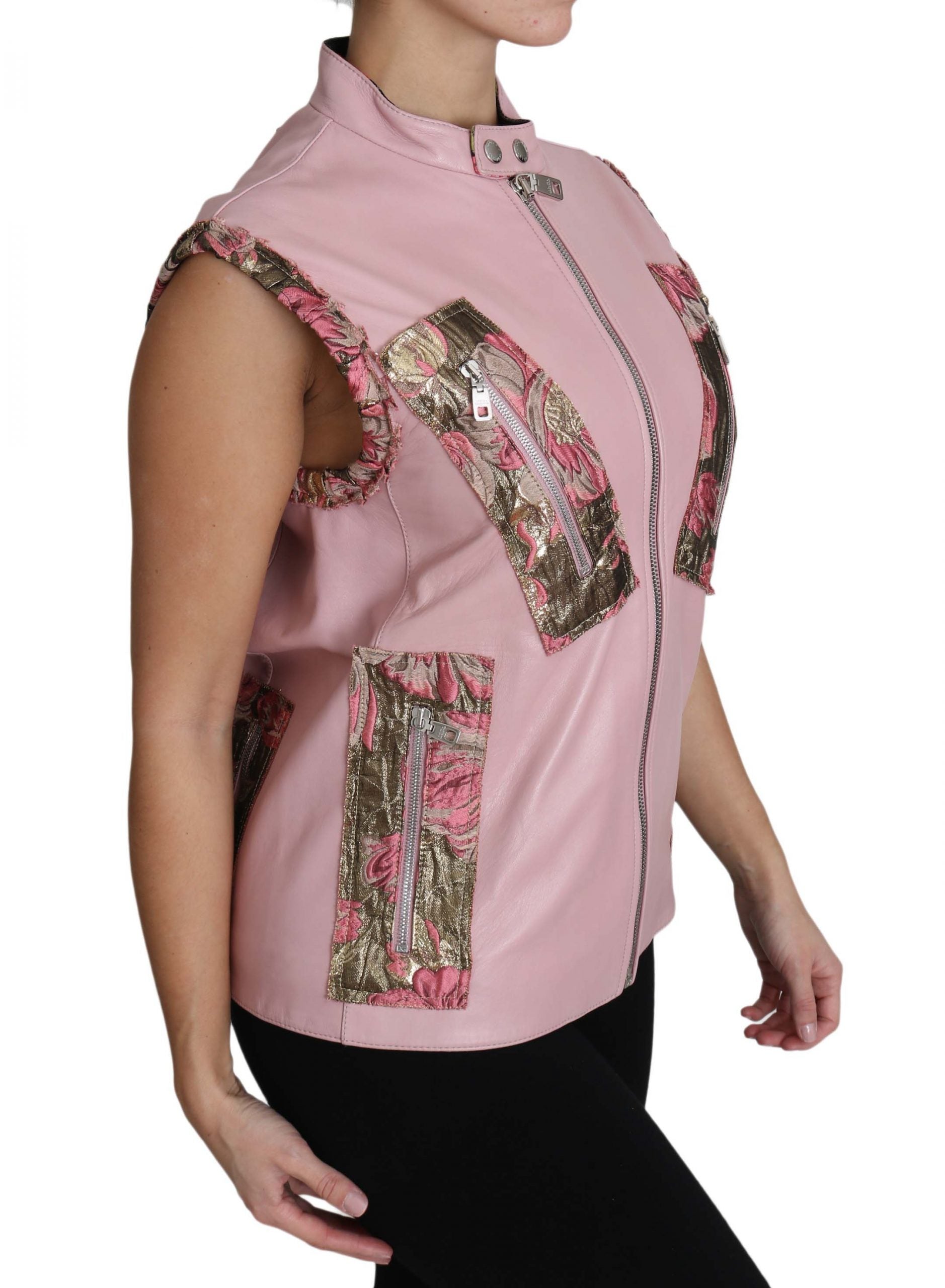 Dolce & Gabbana Pink Zippered Lamb Sleeveless Vest Leather Jacket