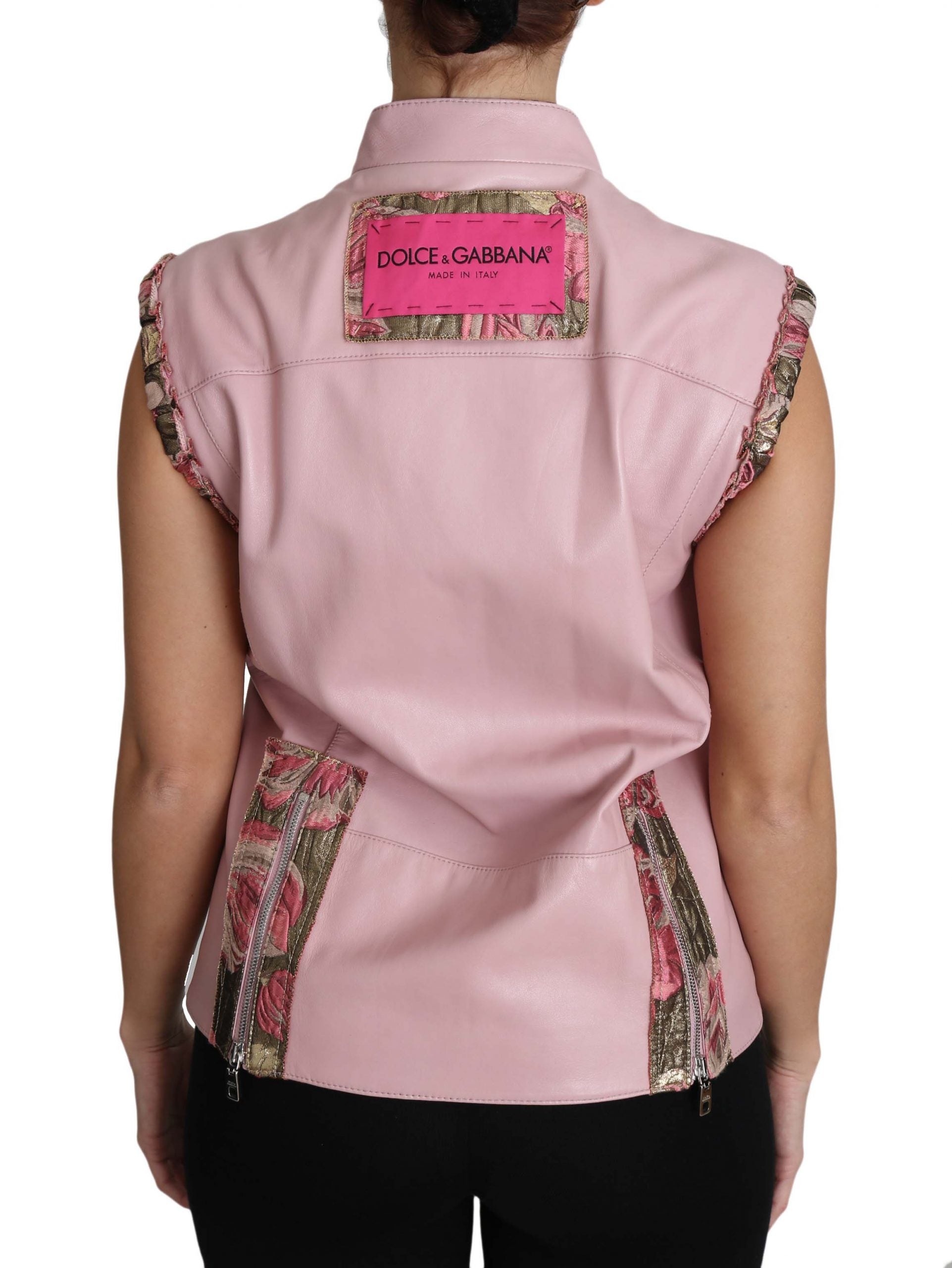 Dolce & Gabbana Pink Zippered Lamb Sleeveless Vest Leather Jacket