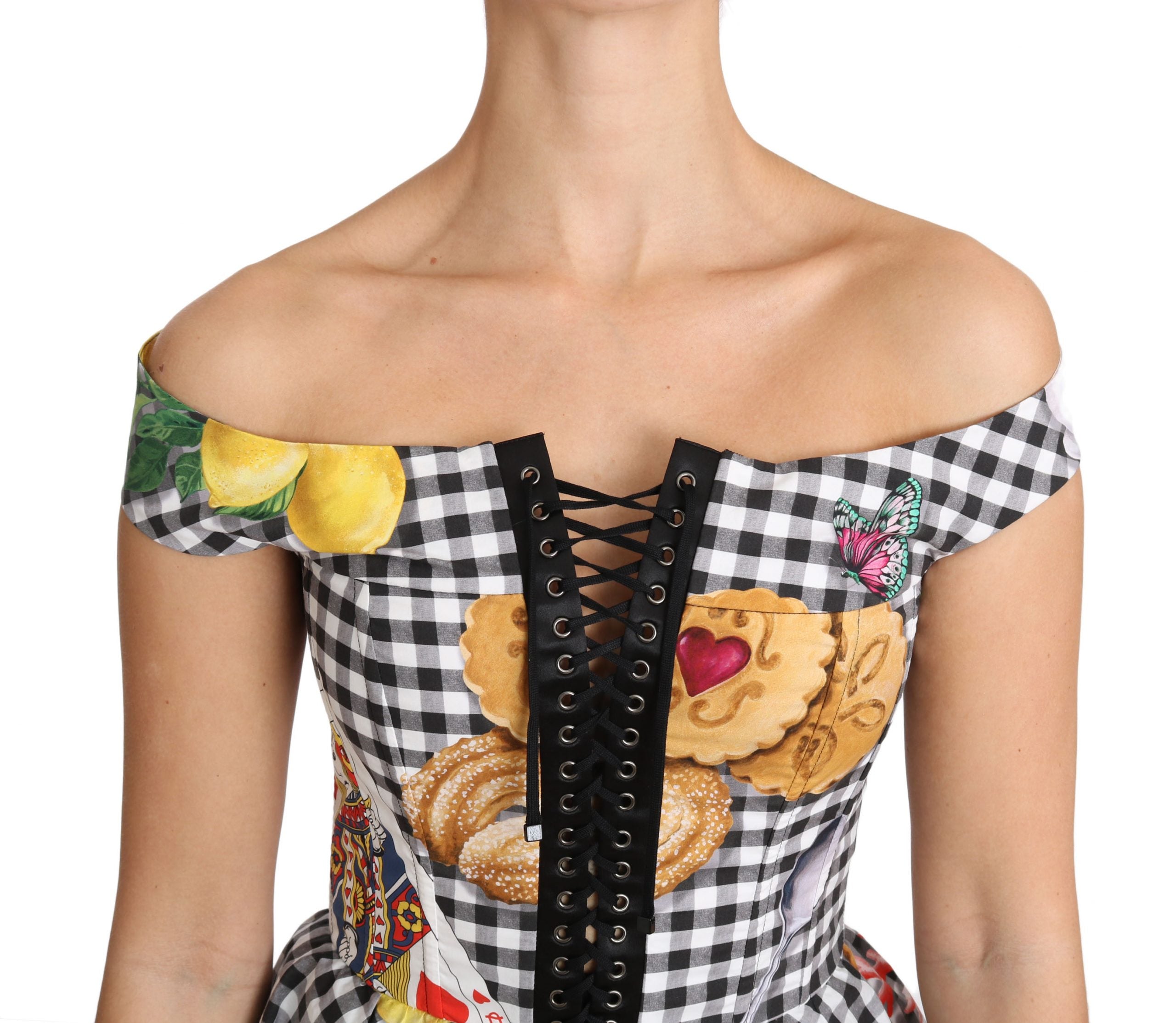 Dolce & Gabbana Black and White Corset Blouse Sicily Lemon Check Top