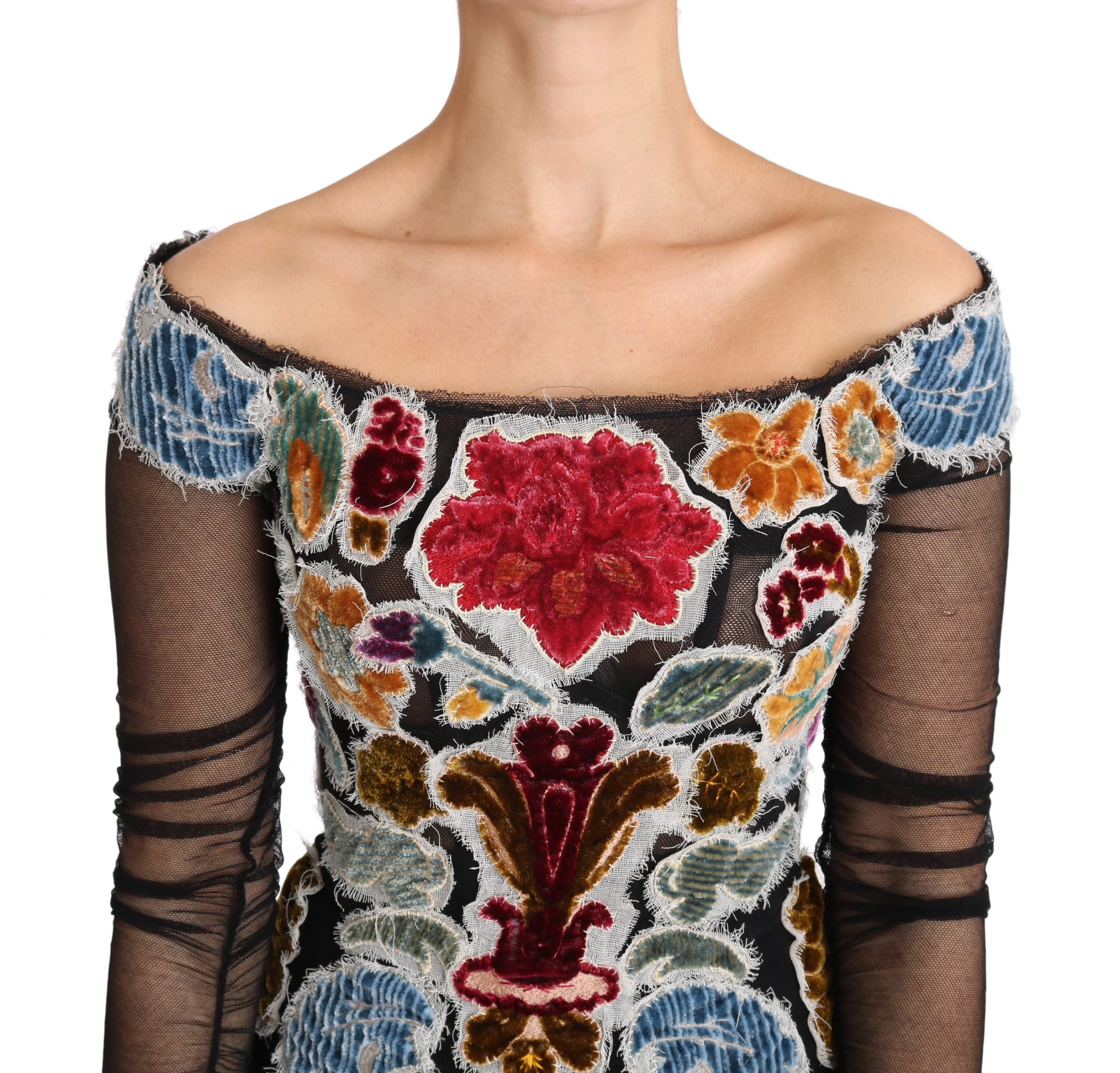 Dolce & Gabbana Black Floral Ricamo Top T-shirt Blouse