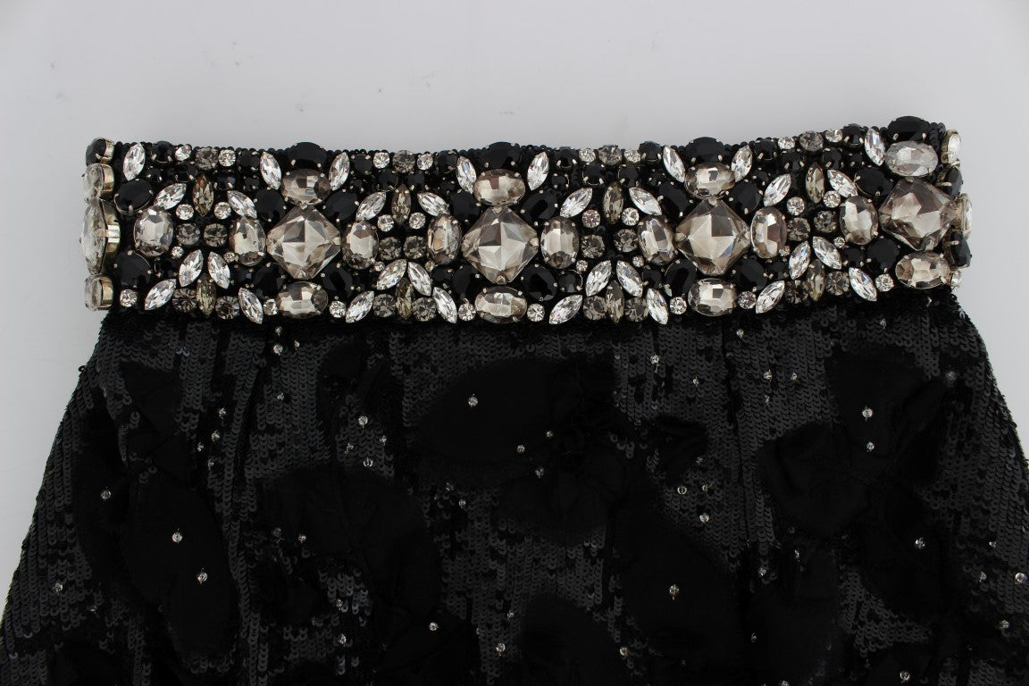 Dolce & Gabbana Black Crystal Sequined Mini Shorts