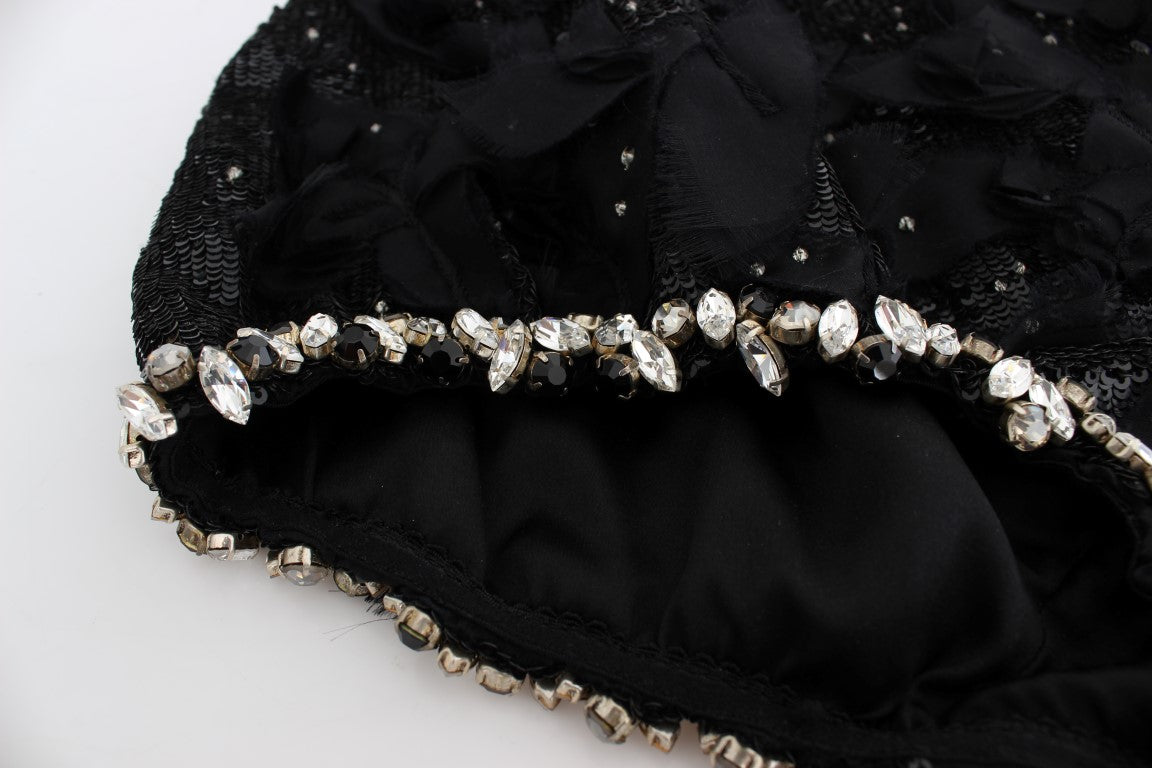 Dolce & Gabbana Black Crystal Sequined Mini Shorts