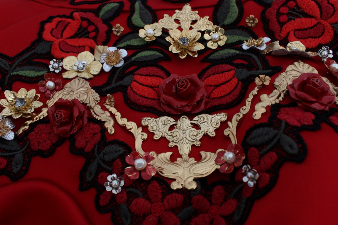 Dolce & Gabbana Red Silk Crystal Roses Shorts